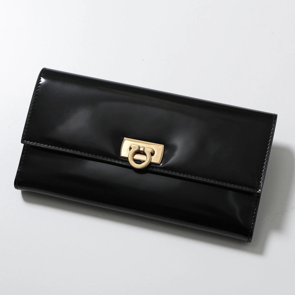 Salvatore Ferragamo Bi fold Long Wallet Gancini Leather Nero Black